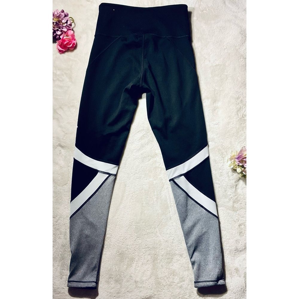 Victoria's Secret PINK Ultimate Black Gray Logo Spellout Black Stripe Leggings - Picture 2 of 4